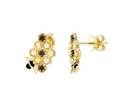 Earrings with diamonds in yellow gold 1С034-1496