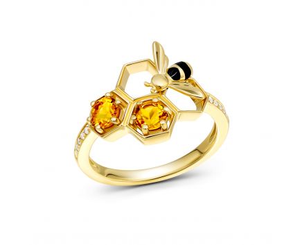 Каблучка з цитринами та діамантами у жовтому золоті 1К034-1732