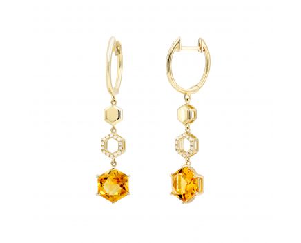 Сережки з діамантами та цитринами у жовтому золоті 1С034-1499