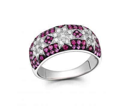 Ring with diamonds and rubies in white gold 1К759-0423