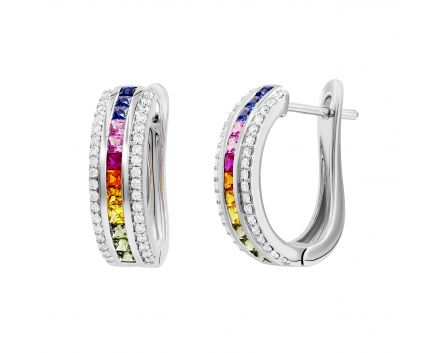 Earrings with diamonds and multi-sapphire in white gold 1С551-0450