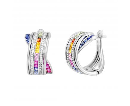 Earrings with diamonds and multi-sapphire in white gold 1С551-0451