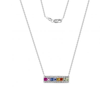 Necklace with diamonds and multi-sapphire in white gold 1Л551-0037
