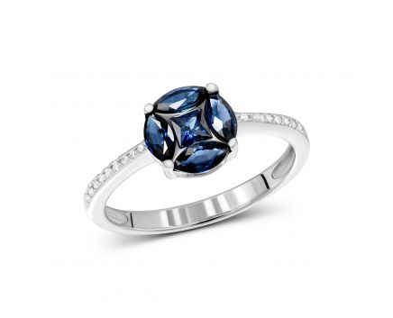 Ring with diamonds and sapphires in white gold 1К551-0584