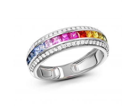 Ring with diamonds and multi-sapphire in white gold 1-243 436