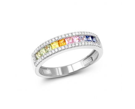 Ring with diamonds and multi-sapphire in white gold 1-210 917