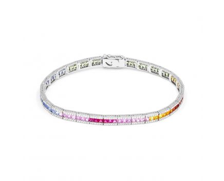 bracelet with diamonds and multi-sapphire in white gold 1-243 447