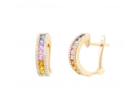 Earrings with diamonds and multi-sapphire in rose gold 1С551-0453