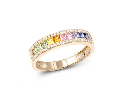 Ring with diamonds and multi-sapphire in rose gold 1К551-0595