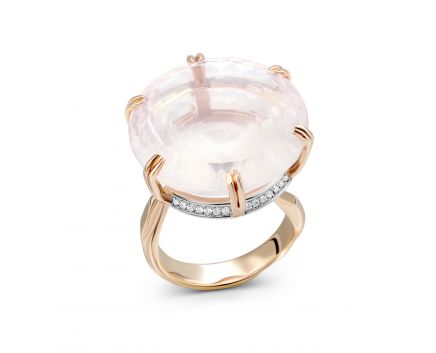 Ring with diamonds and rose quartz in a combination of white and rose gold 1-244 167