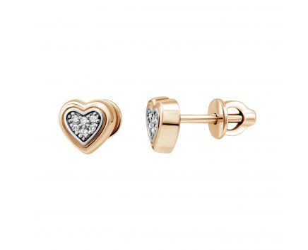 Серьги Сердце с бриллиантами в розовом золоте 1С814ДК-0009