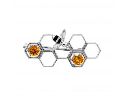 Brooch with citrines in white gold 1Ш034-0034