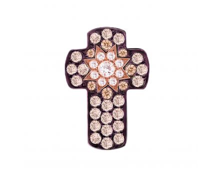 Підвіс хрест з діамантами у рожевому золоті 1-245 998