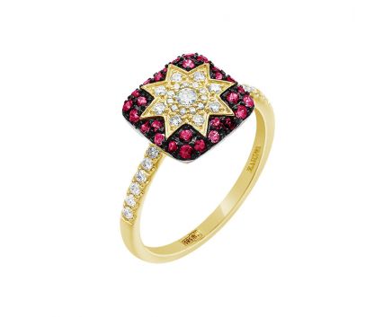 Ring with diamonds and rubies in yellow gold 1-245 723