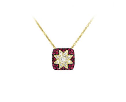 Necklace with diamonds and rubies in yellow gold 1-245 724