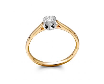 Ring with a diamond in a combination of white and rose gold 1-245 894