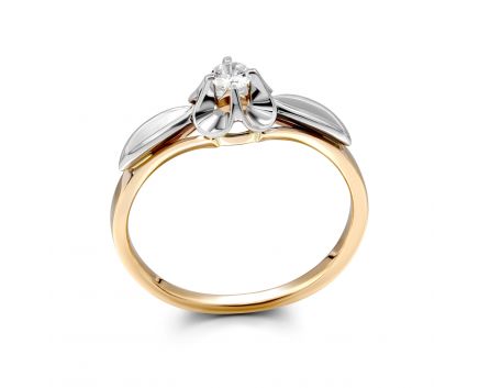 Ring with a diamond in a combination of white and rose gold 1-245 896