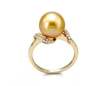Сережки з діамантами  та перлиною у жовтому золоті 1-246 041