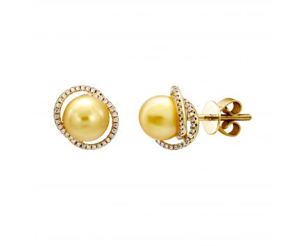 Earrings with diamonds and pearls in yellow gold 1-246 042