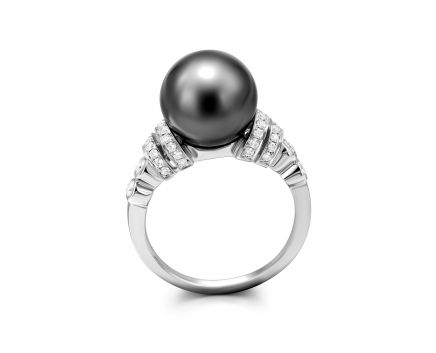 Diamond and pearl ring in white gold 1-246 044