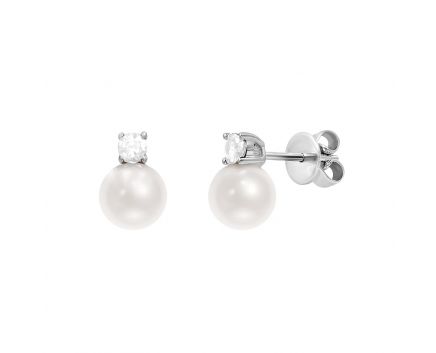 Earrings with diamonds and pearls in white gold 1С193-0617