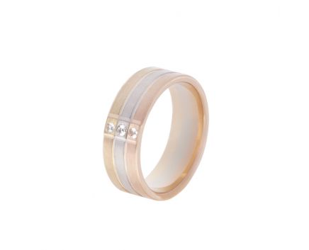 Wedding ring in white-yellow-pink gold with cubic zirkonia