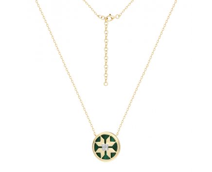 Necklace with diamonds and malachite in yellow gold 1L034-0195