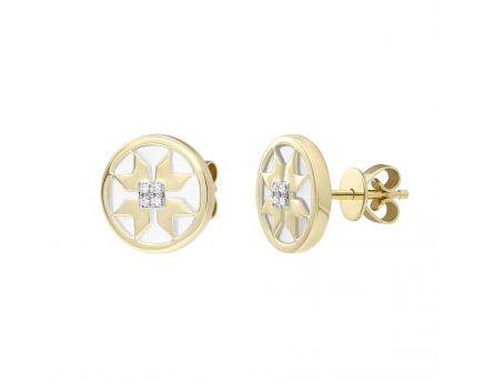 Diamond and agate earrings in yellow gold 1С034-1518