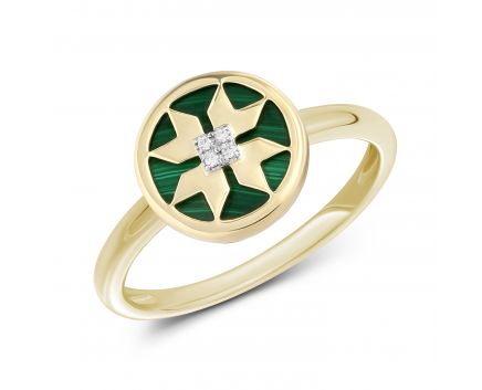 Ring with diamonds and malachite in yellow gold 1К034-1744