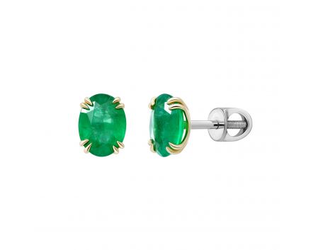 Earrings with emeralds and diamonds in a combination of white and yellow gold 1С034ДК-1393