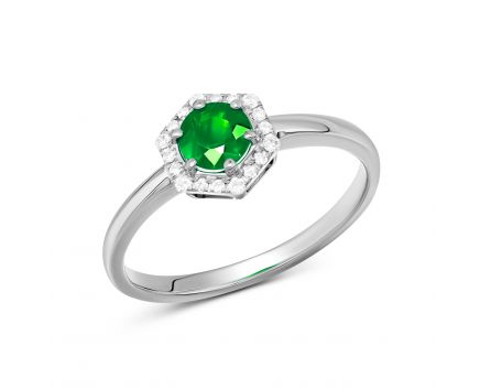 Diamond and emerald ring in white gold 1К034ДК-1683