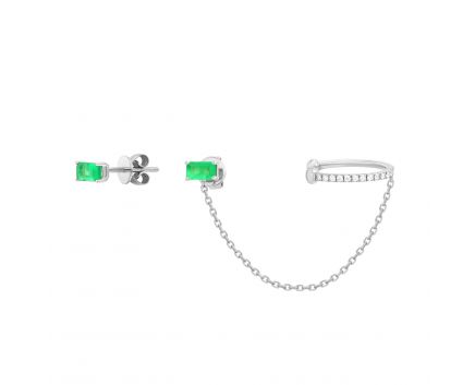 Kafa earrings with diamonds and emeralds in white gold 1С034ДК-1717