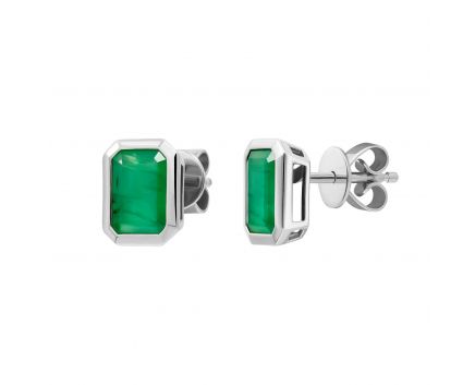 Earrings with emeralds in white gold 1С034ДК-1753