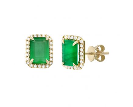 Earrings with diamonds and emeralds in yellow gold 1С034ДК-1755
