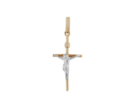 cross with a diamond in a combination of white and rose gold 1П171ДК-0015