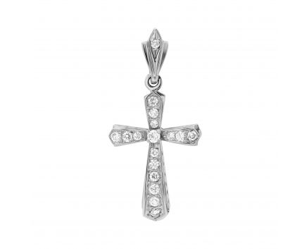 Хрест з діамантами у білому золоті 1П464ДК-0014