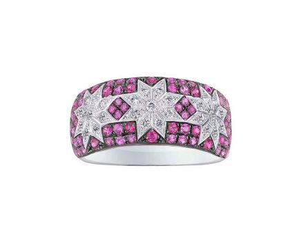 Ring with diamonds and rubies in white gold 1К759-0423