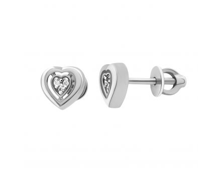 Earrings Heart with diamonds in white gold 1С814ДК-0012