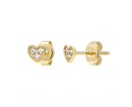 Earrings with diamonds Gentle heart yellow gold