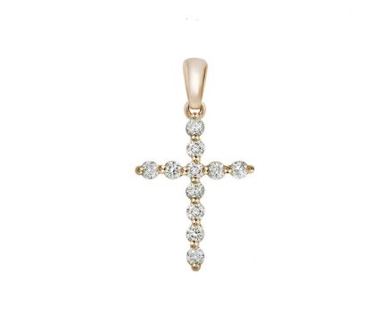 Крест с бриллиантами в розовом золоте1П955ДК-0010