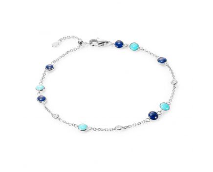 Bracelet in white gold with turquoise and lapis lazuli ZARINA