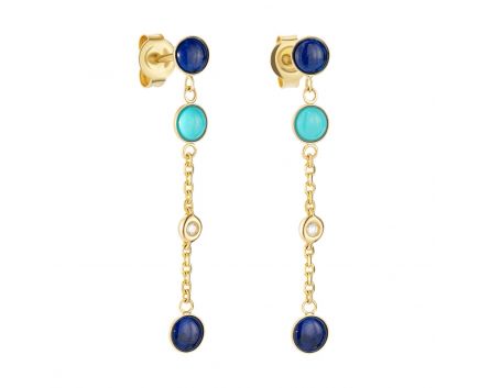 Earrings in yellow gold with diamonds, turquoise and lapis lazuli ZARINA
