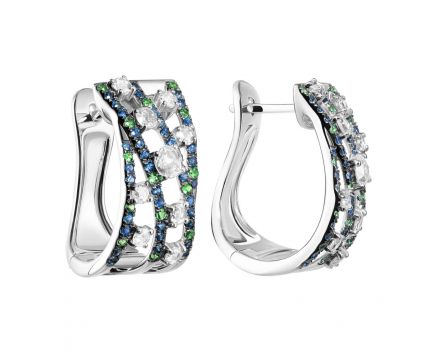 Earrings in white gold with diamonds, sapphires and tsavorites ZARINA