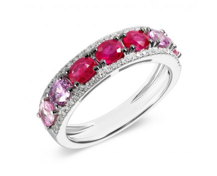 Ring in white gold with diamonds, rubies and sapphires ZARINA