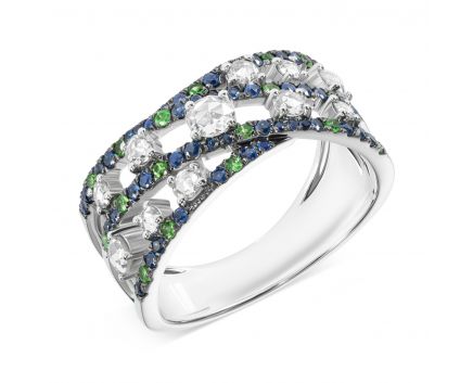 Ring in white gold with diamonds, sapphires and tsavorites ZARINA