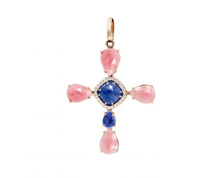 Cross with pink and blue sapphires in rose gold 2-154 540