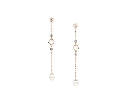 Gold earrings with pearls and cubic zirconias
