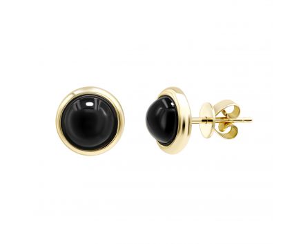 Earrings with onyx in yellow gold 2С034НП-1444