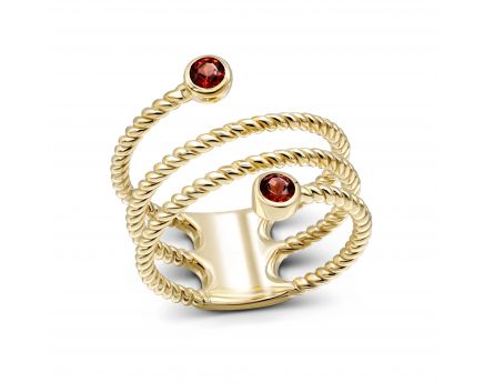 A ring TRIPLE ROPE with a garnet in yellow gold 2-248 992