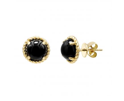 Earrings with onyx in yellow gold 2С034НП-1450